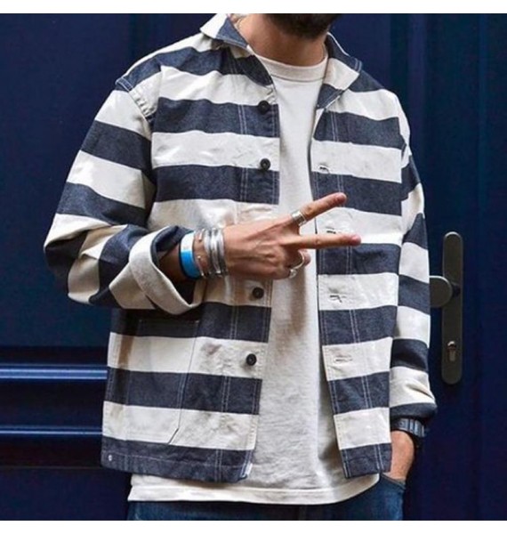 Men's  Striped Design Casual Jacket