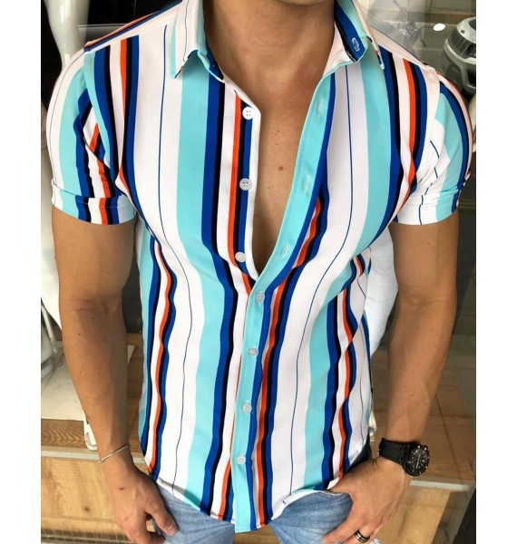 Fashion pel striped colorblock short sleeve shirt