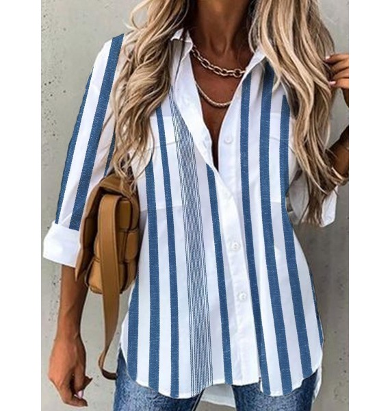 Striped Printed Casual Loose Long Sleeve Blouse