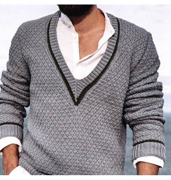 Men's Business British V-Neck Pullover Knit Sweater
