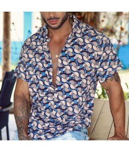 Men's Casual Fashion Geometric Print Short Sleeve Shirt