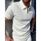 Bck and white herringbone jacquard polo shirt