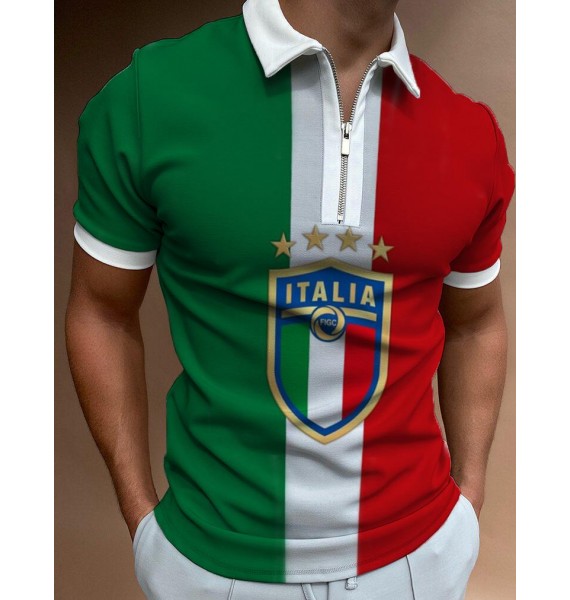 Football Contrast Print Polo Shirt