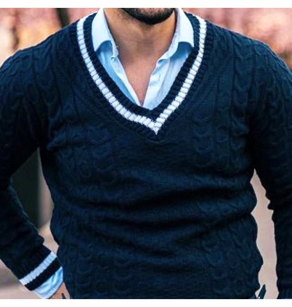 Contrast Color Business Casual Men's V-Neck Sweater