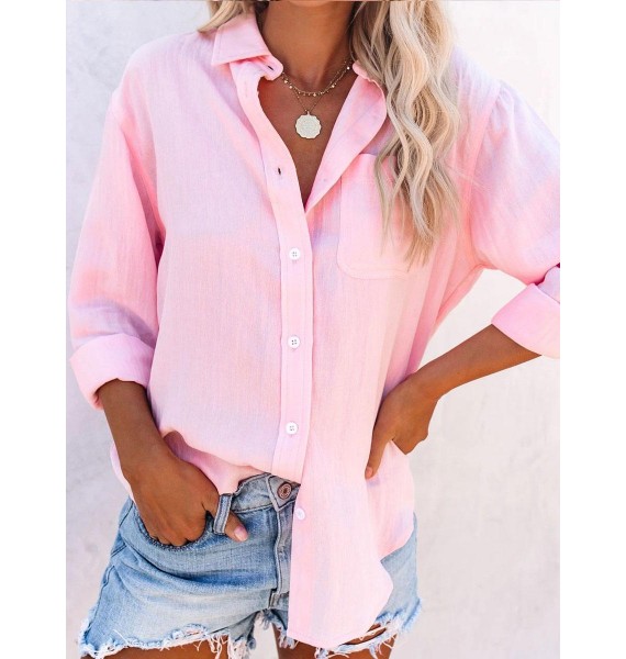 Round Neck Casual Loose Solid Color Long Sleeve Blouse