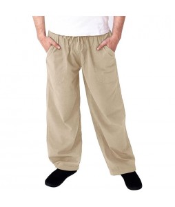 Men's Casual Solid Color Cotton Linen Quick Dry Loose Beach Trousers