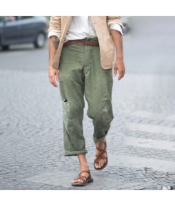 Fashion solid color ripped casual pants