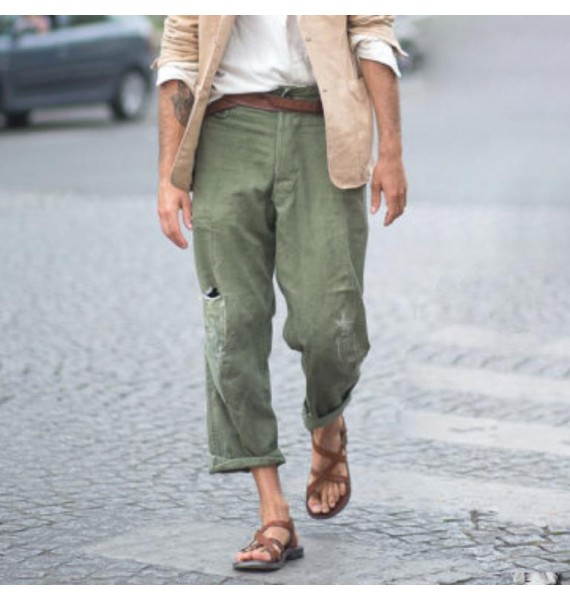 Fashion solid color ripped casual pants