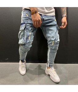 Men's Slim Fit Multi Pocket Cargo Skinny Jeans