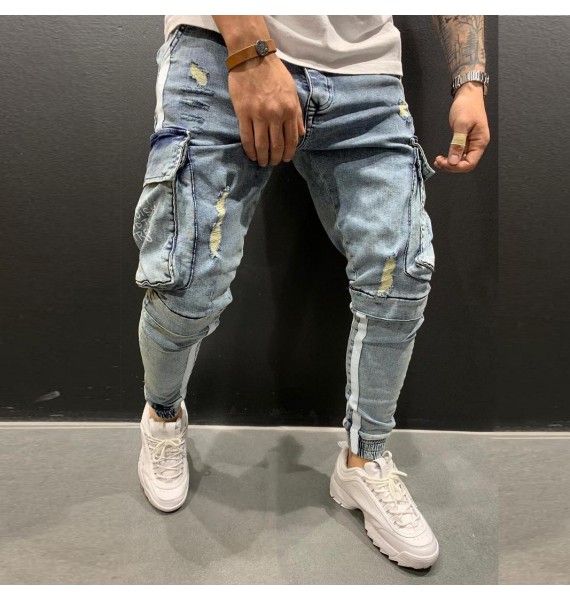 Men's Slim Fit Multi Pocket Cargo Skinny Jeans