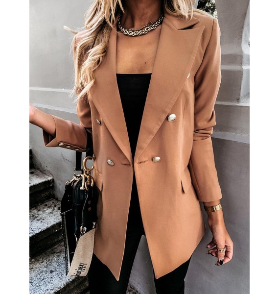 Women's  Solid Color Long-sleeved Double-breasted Suit Jacket