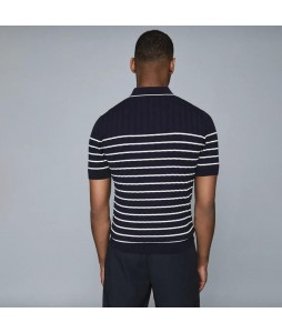 Mens Fashion Knitting Stripe Zipper Standing Colr Polo Shirt