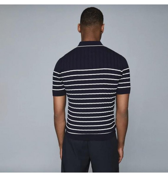 Mens Fashion Knitting Stripe Zipper Standing Colr Polo Shirt