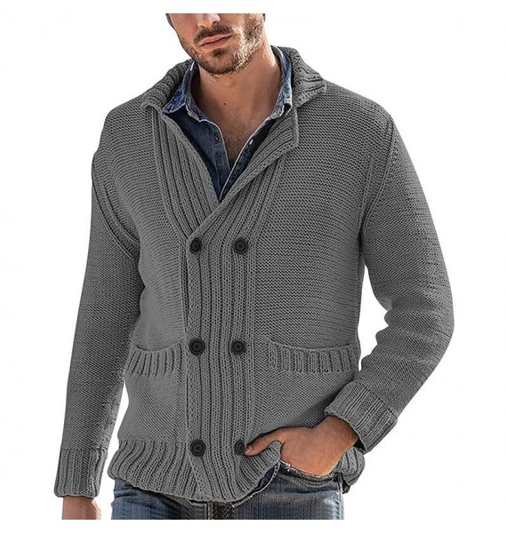 Men's Fashion Solid Color pel Long Sleeve Knit Cardigan