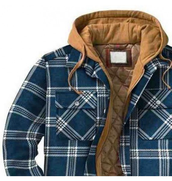 Checked Textured Chunky Hooded Jacket
