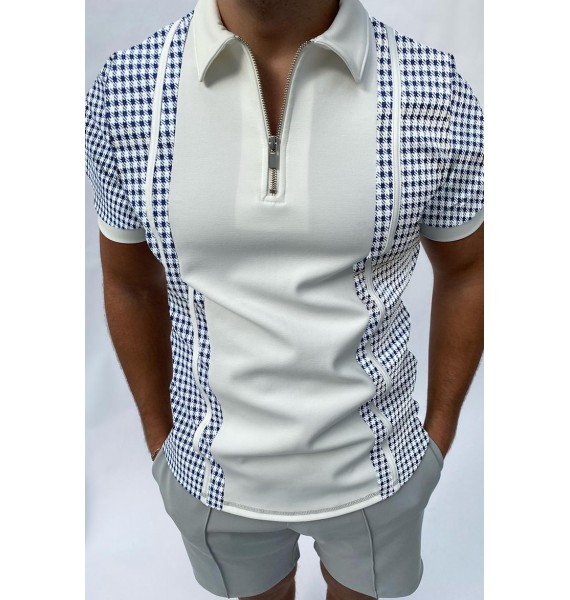Creative Design Houndstooth Short Sleeve Polo Shirt