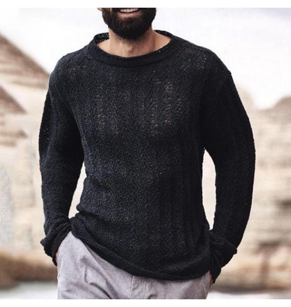 Men's Casual Hollow Fashion Bck Crewneck Sweater