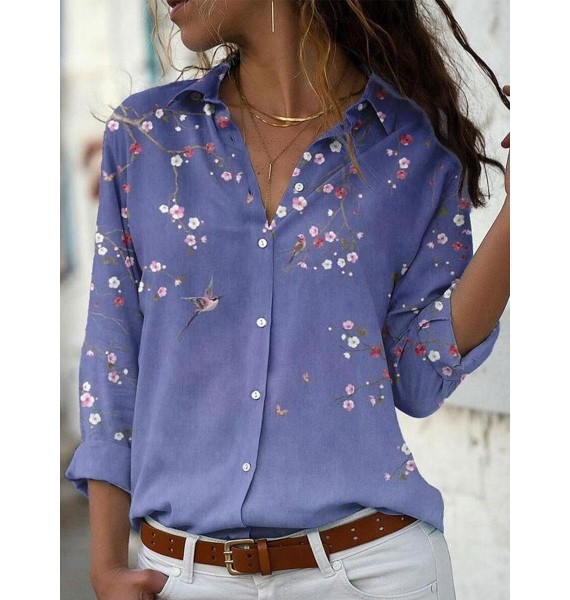 Casual Loose Floral Print Sun Protection Long Sleeve Blouse