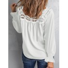 Solid Color Loose Cutout ce Square Neck Long Sleeve Blouse