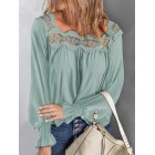 Solid Color Loose Cutout ce Square Neck Long Sleeve Blouse