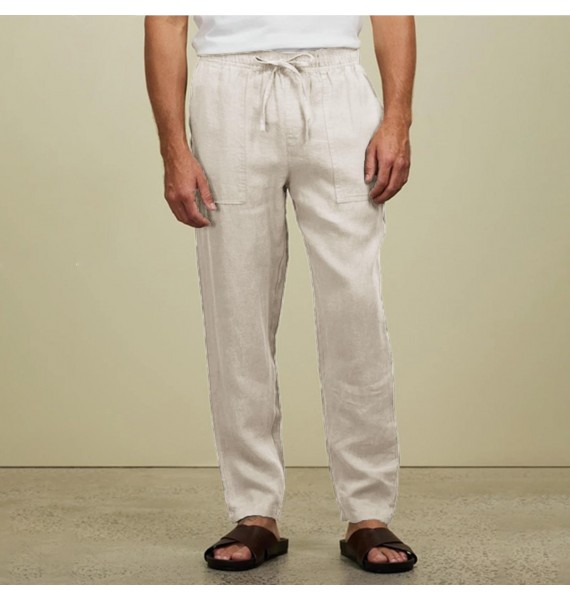 Cotton And Linen Style American Casual Basic Wild Linen Trousers