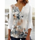 Casual Button Floral Print V Neck Long Sleeve Shirt
