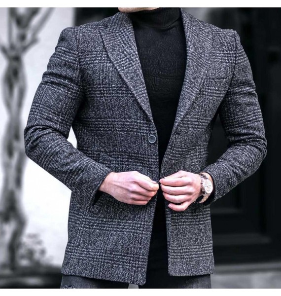 Check Textured Single-Breasted pel Coat