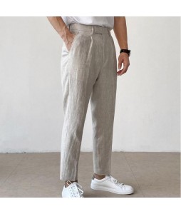Summer light linen mens casual cropped trousers