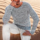 Men's Bohemian Grey Interwoven Color Line Crew Neck Sweater