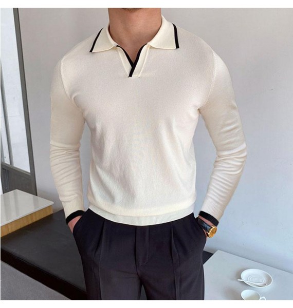 Gentleman's Simple Casual Knit Long-sleeved Polo Shirt