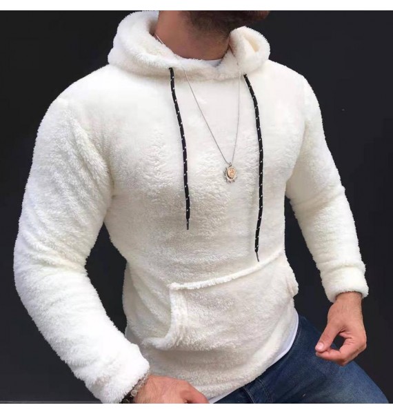 Men's White Plush Casual Sweatshirt