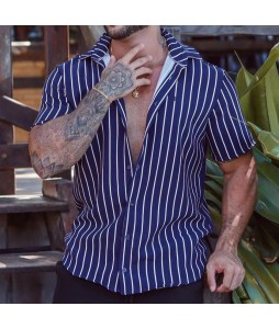 Men's Casual Fashion Striped Short Sleeve Shirt