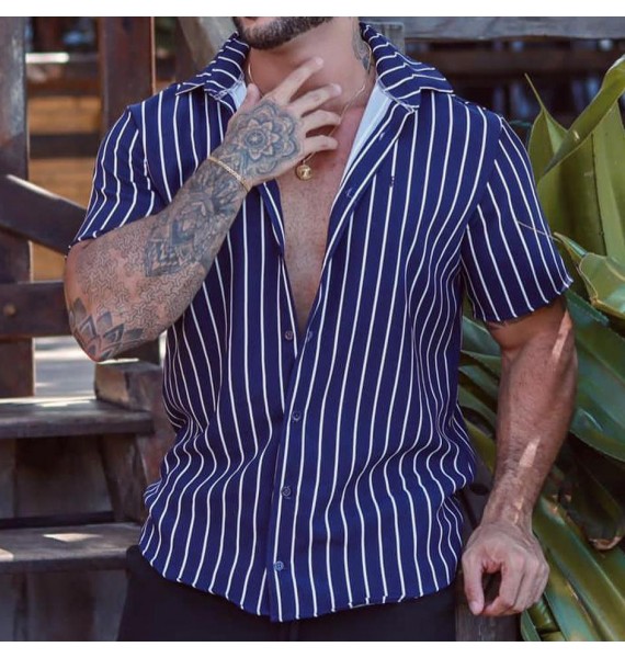 Men's Casual Fashion Striped Short Sleeve Shirt
