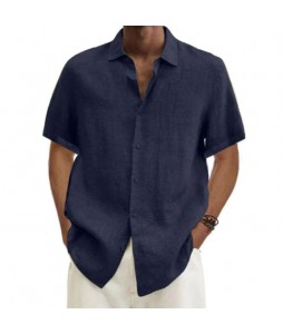 Men's Casual Short Sleeve Cotton Linen Shirt