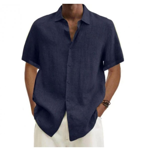 Men's Casual Short Sleeve Cotton Linen Shirt