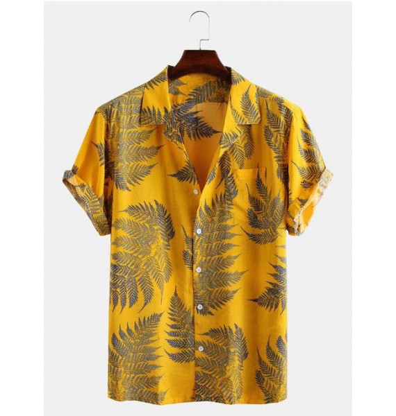 Men's Leaf Short Sleeve Beach Shirt