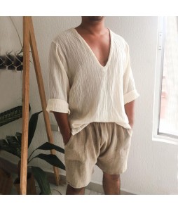 Men's Linen Minimalist Design Long-sleeved Shirt