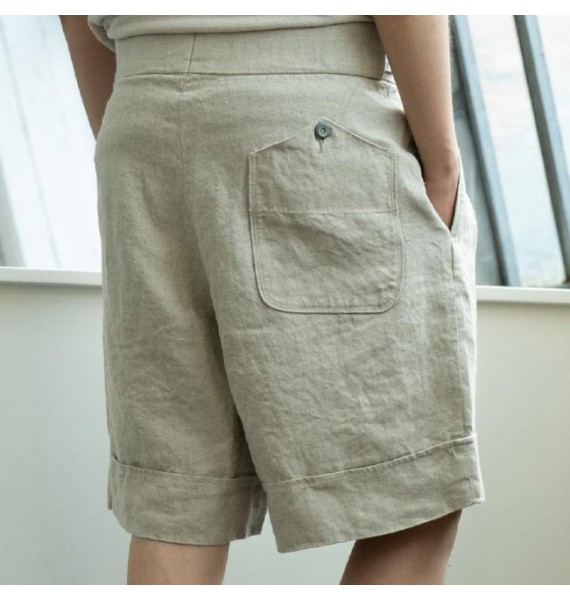 Linen Pleated Tropical Military Cargo Shorts