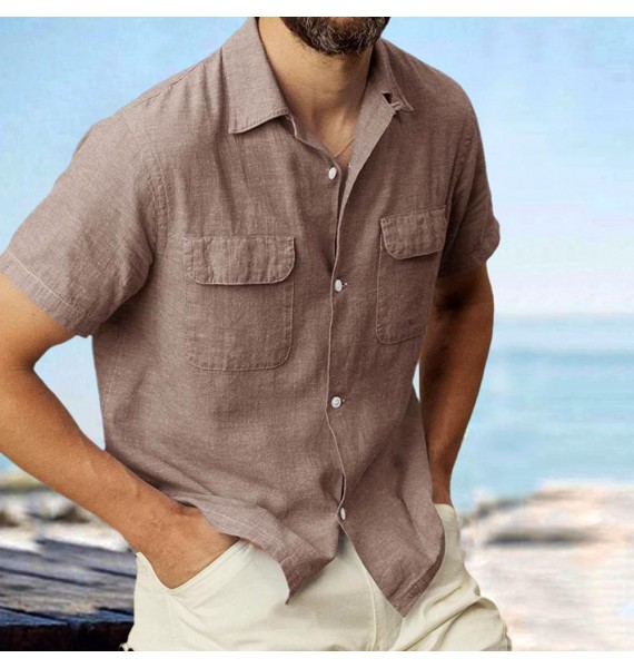 Linen Summer Button Cuban Camp Casual Pocket Short Sleeve Shirt