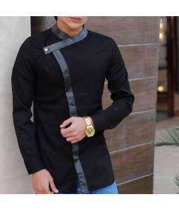 Men's Asymmetric Patchwork Long Sleeve Shirt