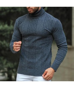 Pin Striped Casual Men's Turtleneck Sweater