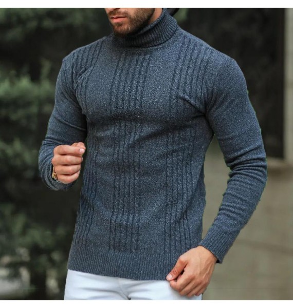 Pin Striped Casual Men's Turtleneck Sweater