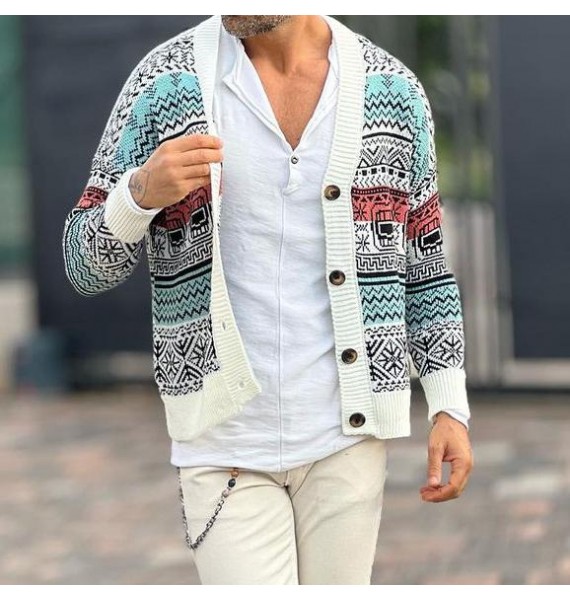Ethnic Pattern Wool Cardigan