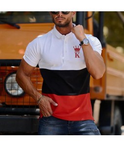 Men's Fashion Crown Poker K Print Casual Slim Polo Shirt