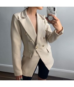 Women's Fashion Elegant Long Sleeves Slim Button Solid Color Long Coat Small Suit