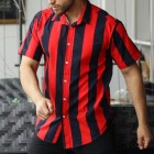 Bck And Red Striped Short-sleeved Casual Shirt