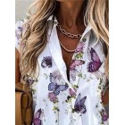 Casual Loose Butterfly Print Short Sleeve Blouse