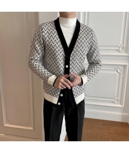 V-neck Striped Long-sleeved Knitted Jacket