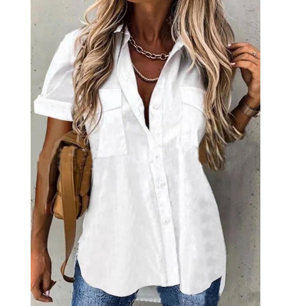 Casual Loose Solid Color Cardigan Short Sleeve Blouse