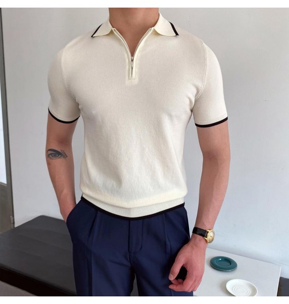 Fashion Casual Men's Zipper Polo Shirt